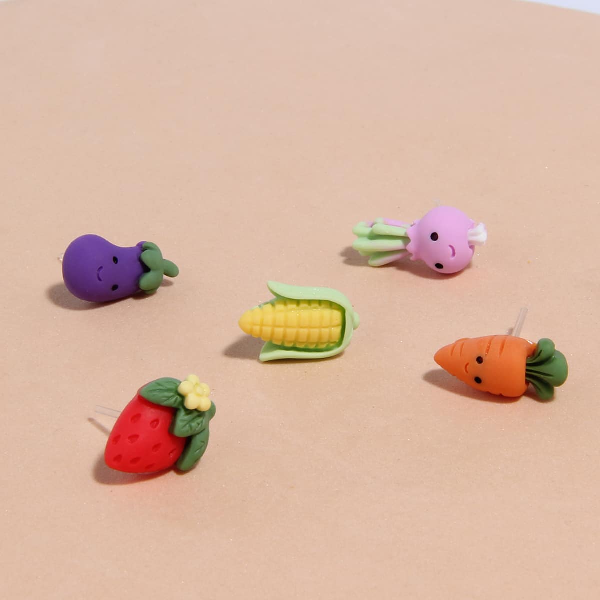 

6pairs Fruit Stud Earrings, Multicolor