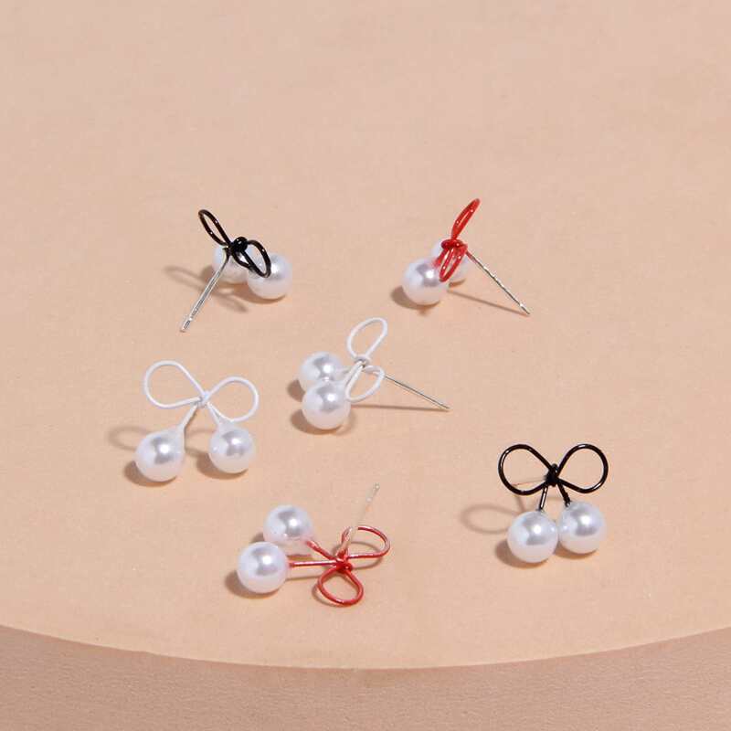 

3pairs Faux Pearl Decor Earrings, Multicolor