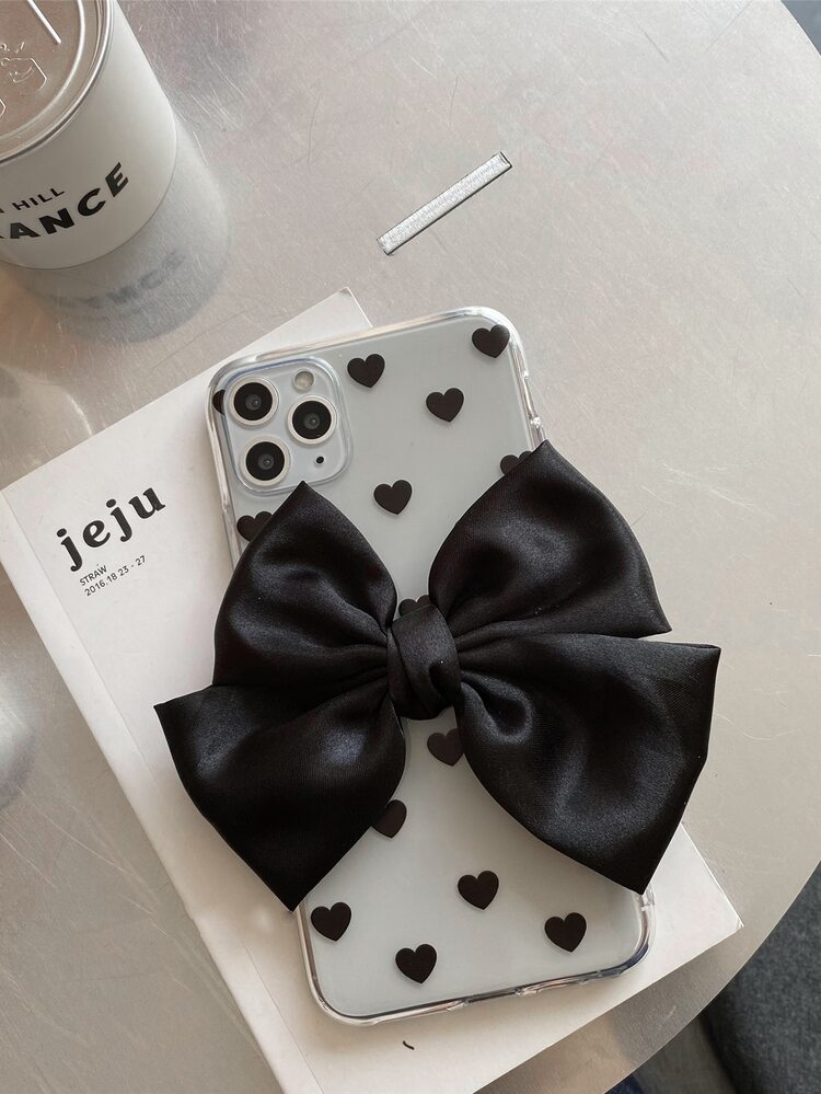Bowknot Decor Heart Pattern Phone Case - Black - View 6