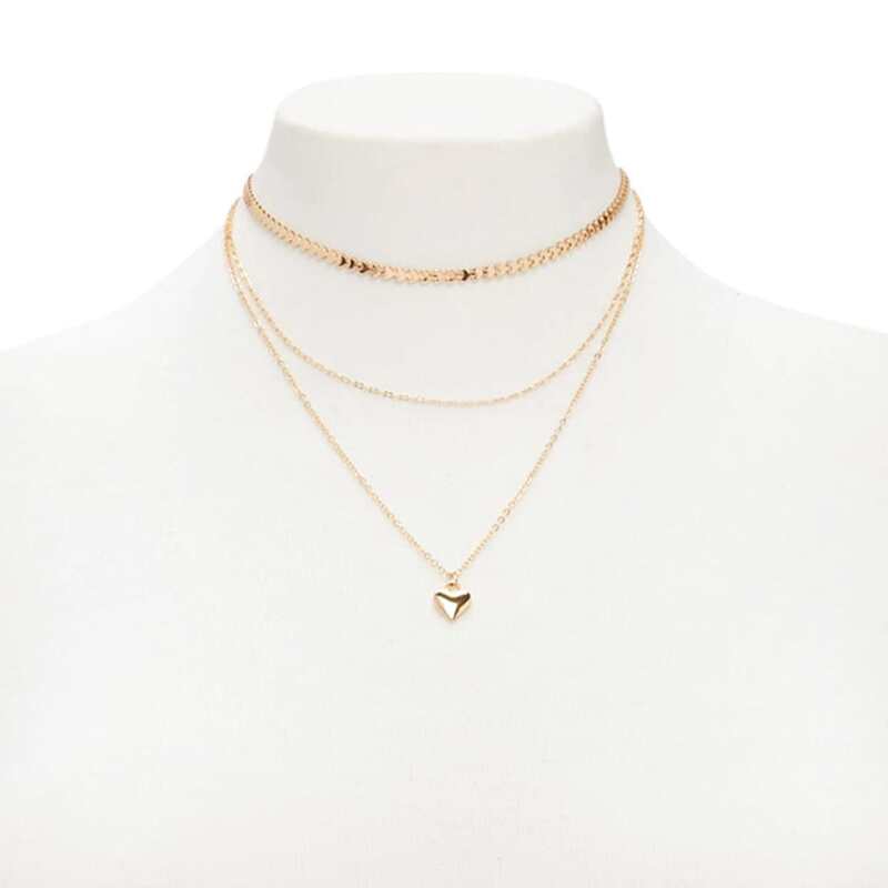 

2pcs Heart Pendant Chain Necklace, Gold