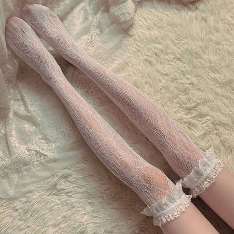 

Lace Trim Over The Knee Socks, White