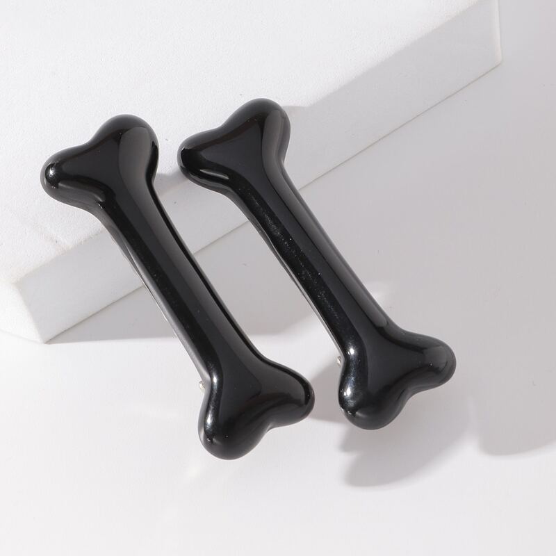 

2pcs Bone Design Hair Clip, Black