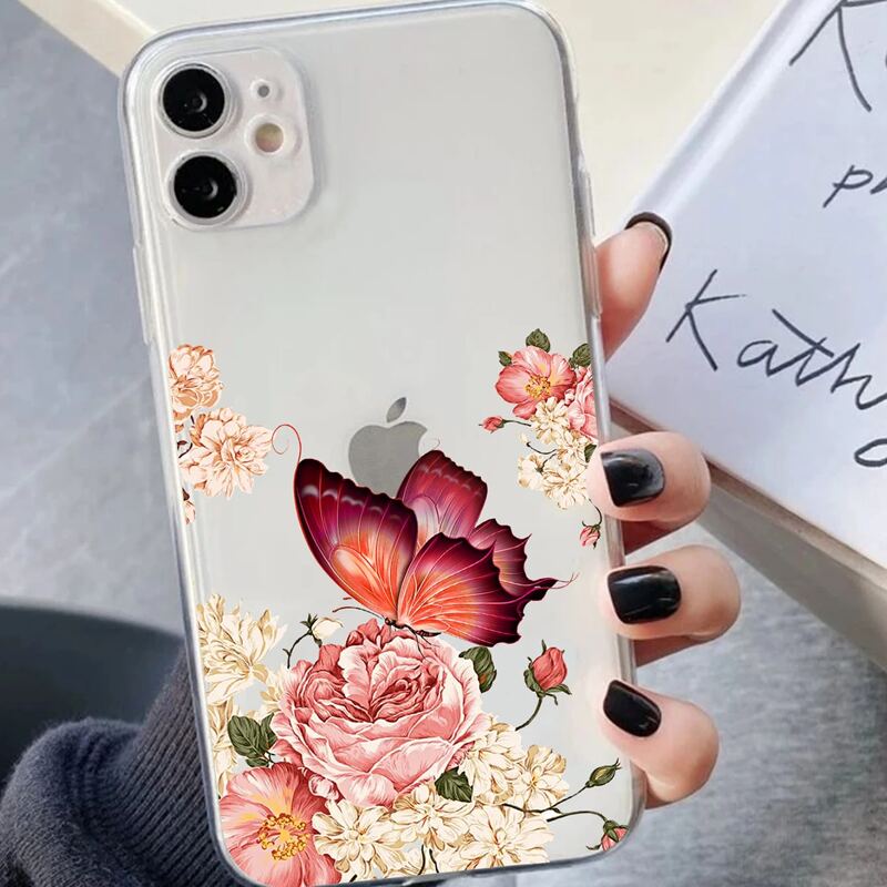 

Floral & Butterfly Print Phone Case, Multicolor