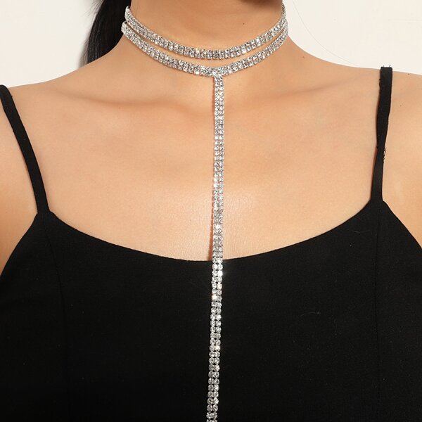 

Rhinestone Y Lariat Necklace, Silver
