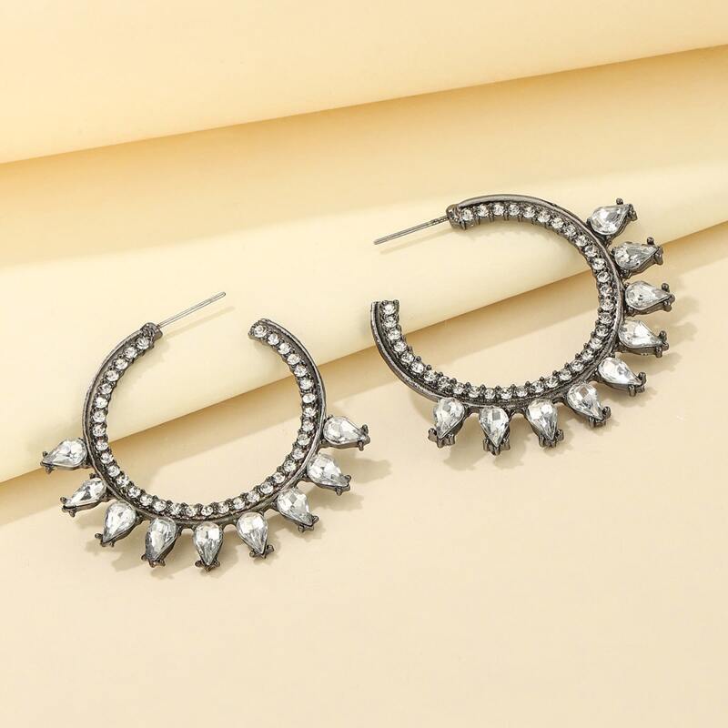 

Rhinestone Decor Earrings, Gun black