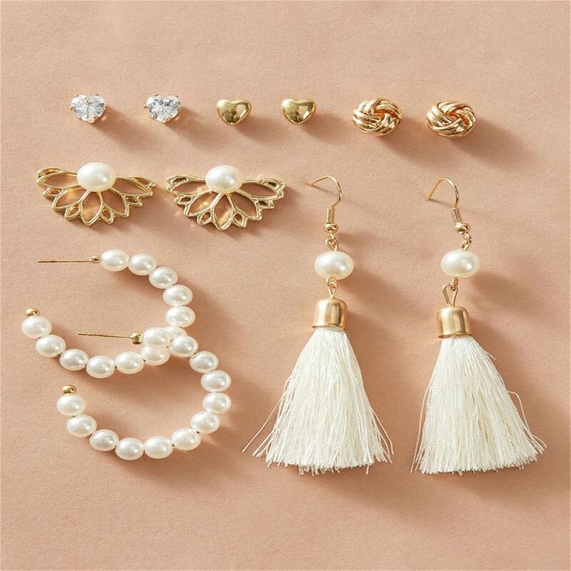 

6pairs Tassel Charm Earrings, Gold