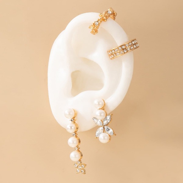 

2pairs Faux Pearl Decor Earrings, Gold