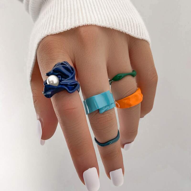 

5pcs Faux Pearl Decor Ring, Multicolor