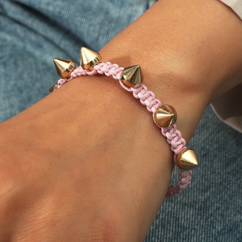 

Spiked Decor Braided Bracelet, Pink