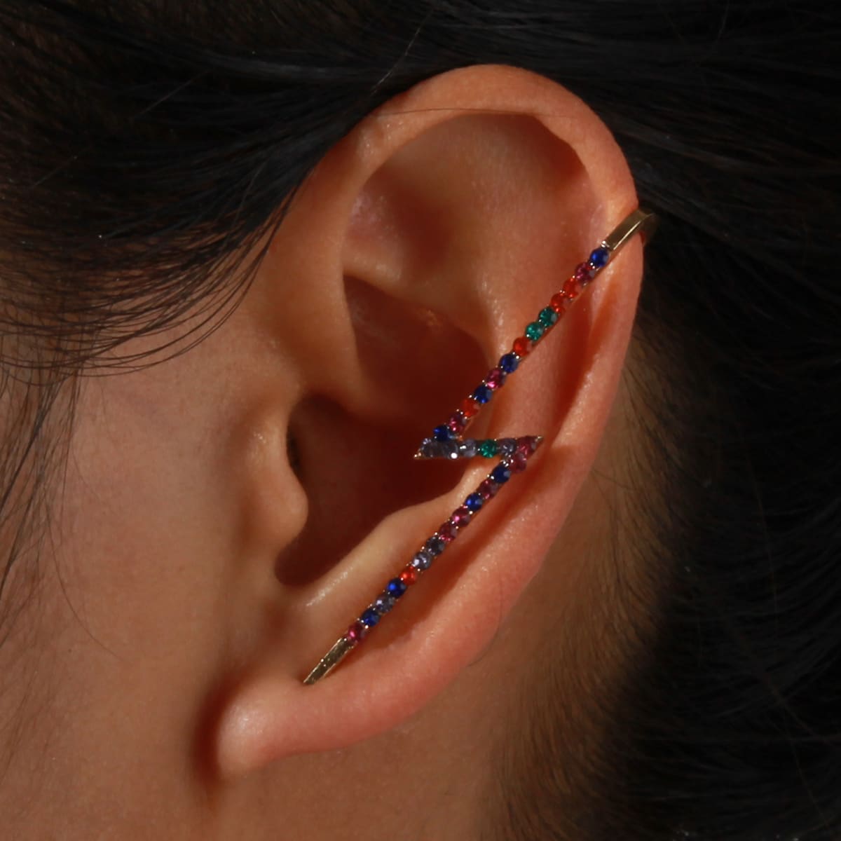 

1pc Rhinestone Decor Ear Cuff, Gold