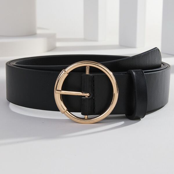 

PU Buckle Plus Size Belt With Hole Punch, Black