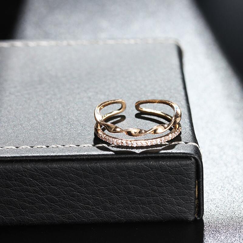 Rhinestone Cuff Ring, Gold