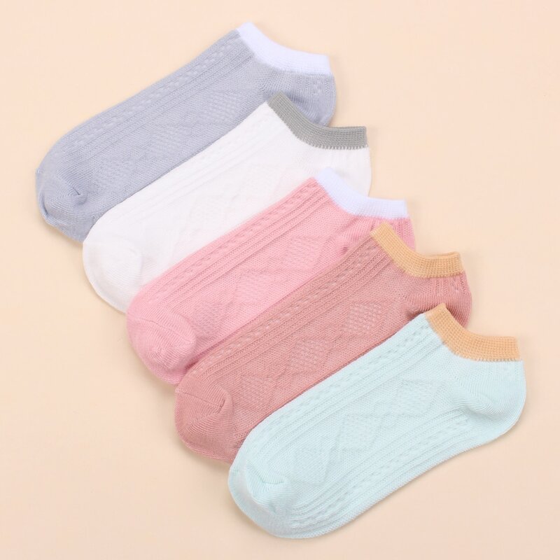 

5pairs Textured Ankle Socks, Multicolor