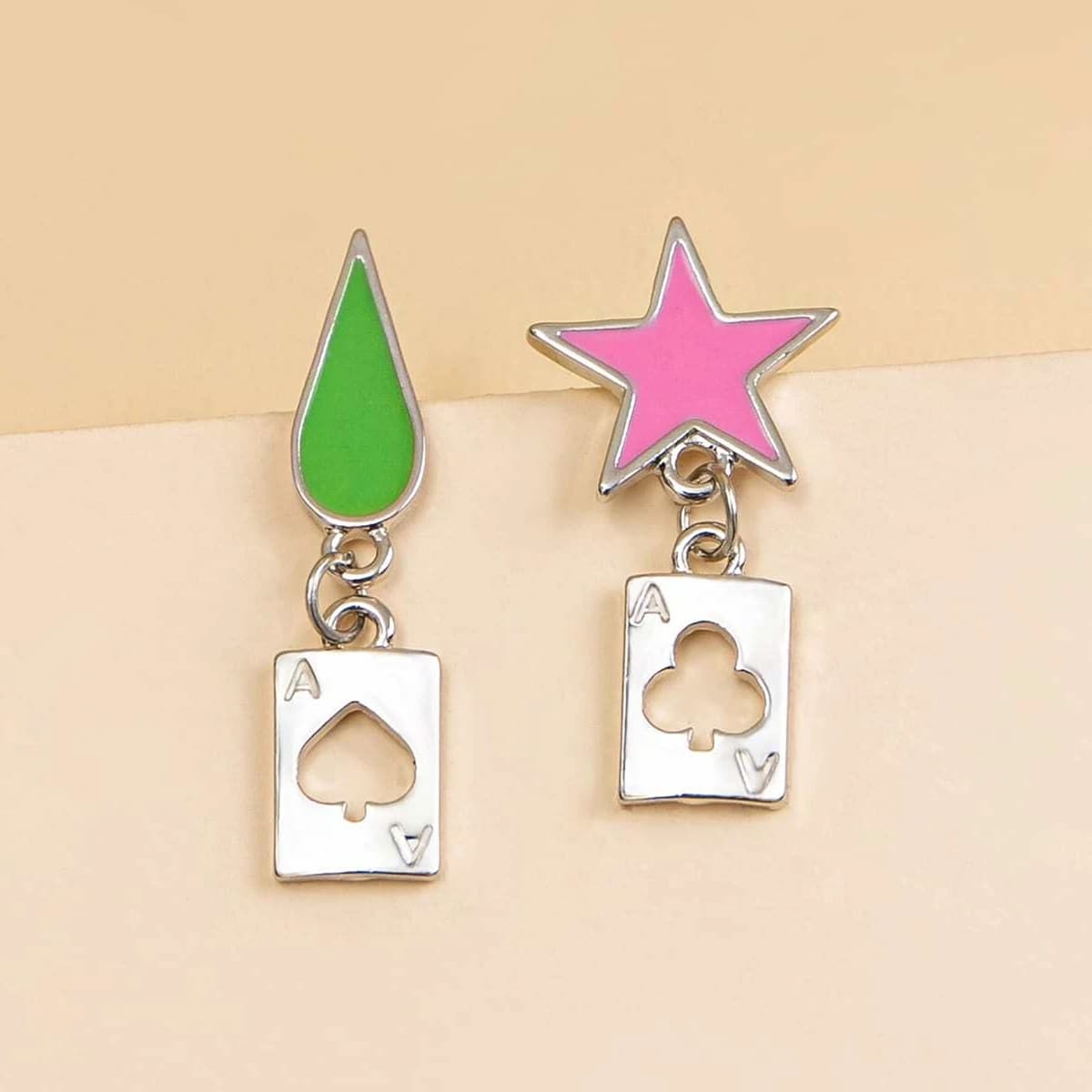 

Playing Card Charm Earrings, Silver