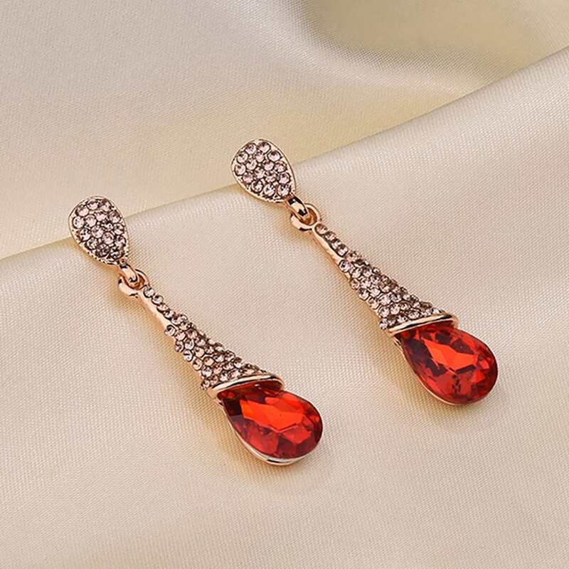 

1pair Gemstone Water Drop Earrings, Red