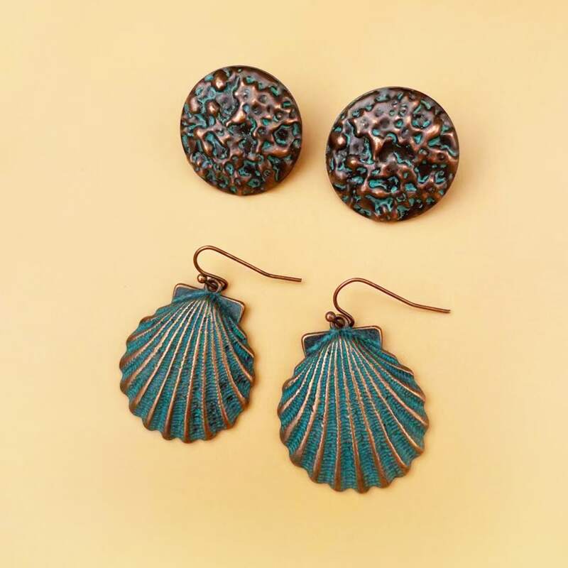 

2pairs Shell Decor Earrings, Multicolor