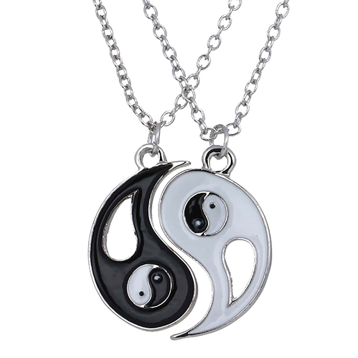 

2pcs Yin & Yang Pendant Necklace, Black and white