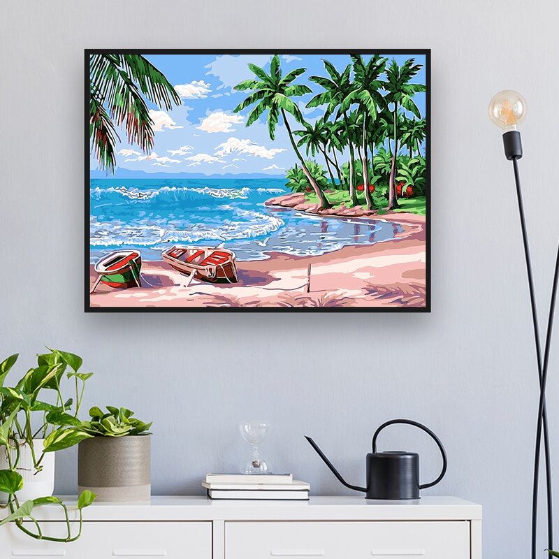 

Beach Print DIY Diamond Unframed Painting, Multicolor