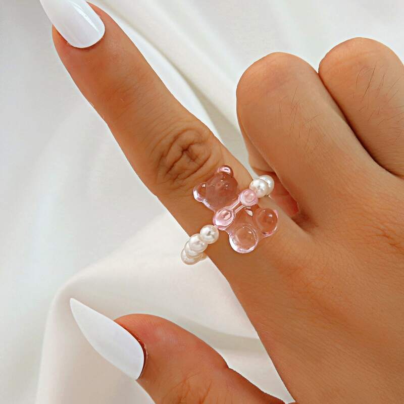 

Bear Decor Beaded Ring, Pink