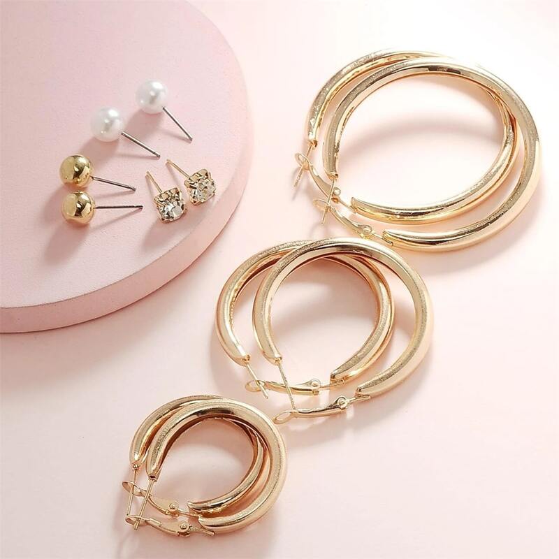 

6pairs Faux Pearl Decor Earrings, Gold