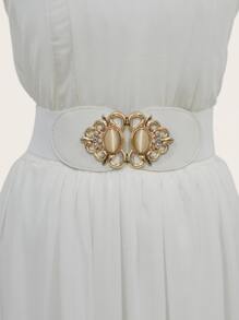 Rhinestone Decor Buckle Belt - White - View 1