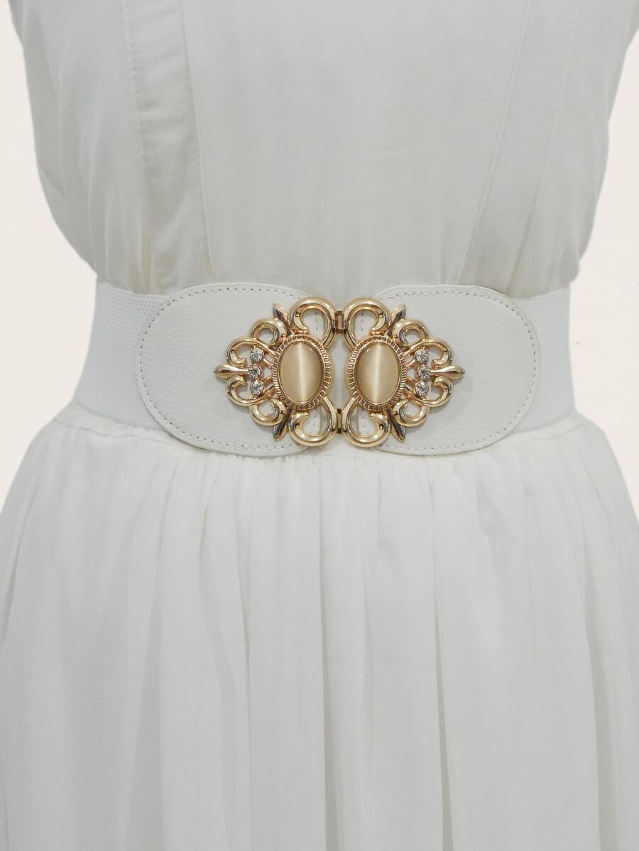 Rhinestone Decor Buckle Belt - White - View 1