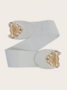 Rhinestone Decor Buckle Belt - White - View 4