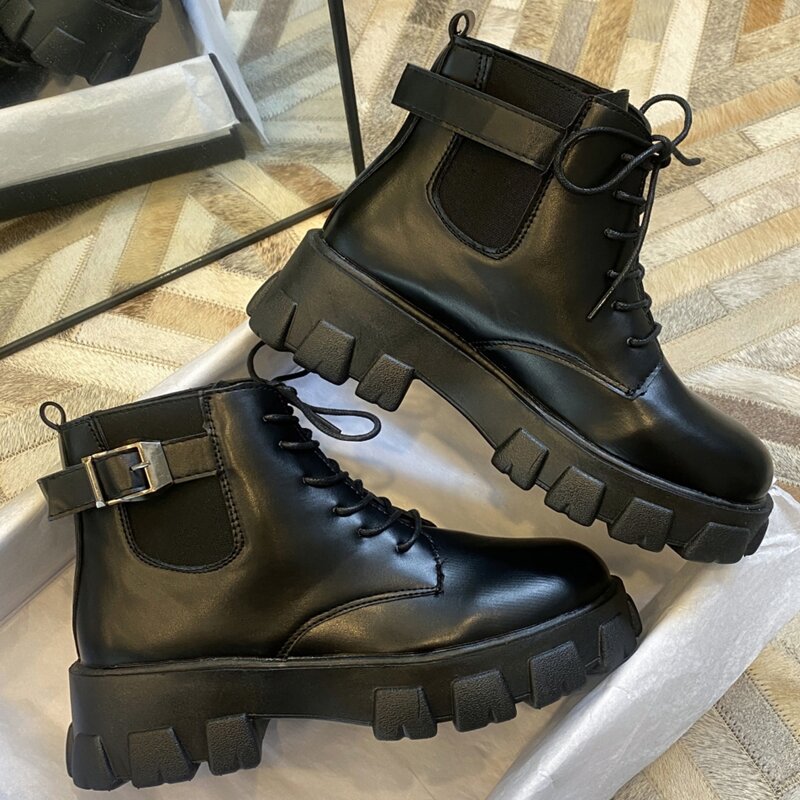 

Buckle Decor Platform Boots, Black