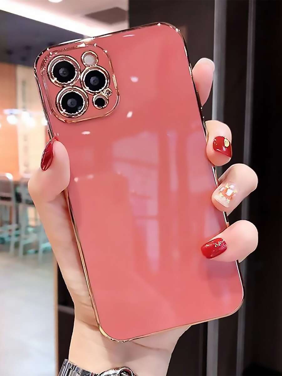 6d 電鍍硬式手機殼，平邊，相容於 Iphone 15/iphone 15 Pro/iphone 15 Pro Max - 玫紅色 - 查看 1