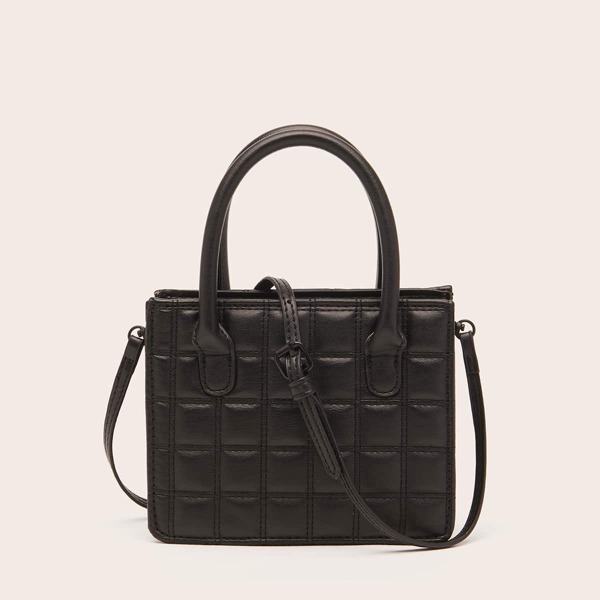 

Quilted Satchel Bag, Black