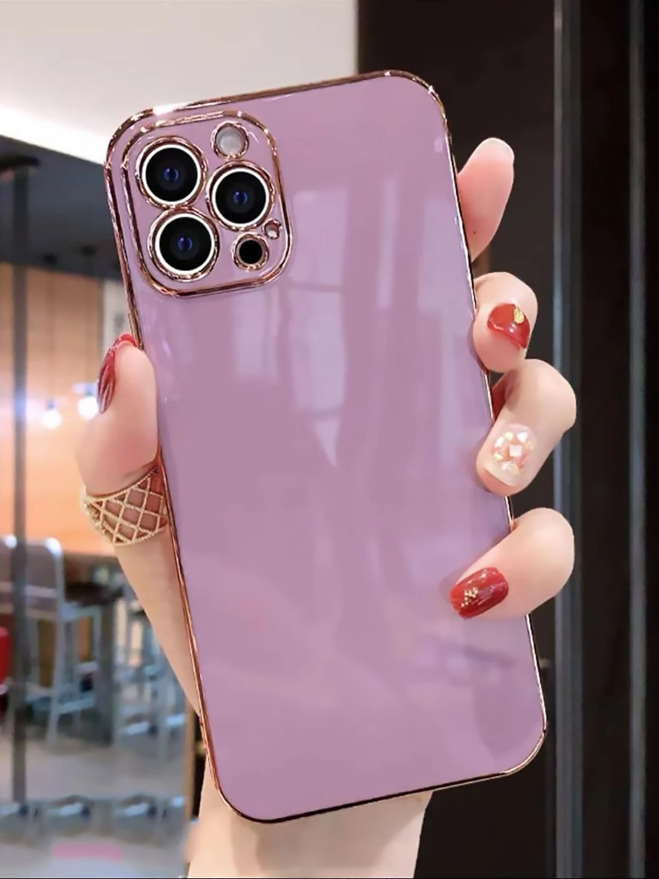 6d Electroplated Hard Phone Case With Flat Edges Compatible With Iphone 15/iphone 15 Pro/iphone 15 Pro Max - Purple - View 1