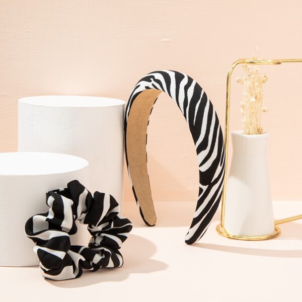 

Zebra Striped Headband & Scrunchie, Black and white
