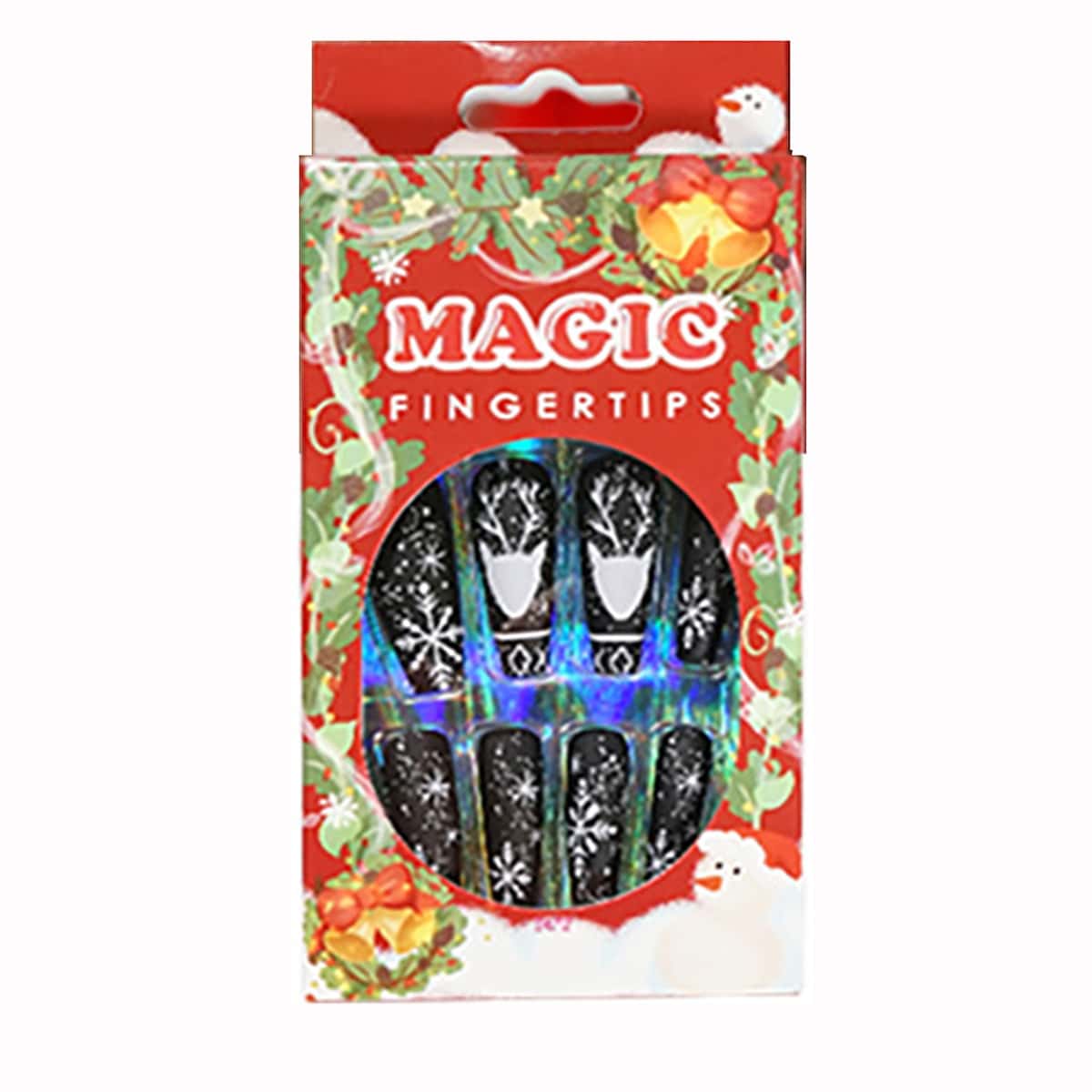 

24pcs Elk & Snowflake Pattern Fake Nail, Black