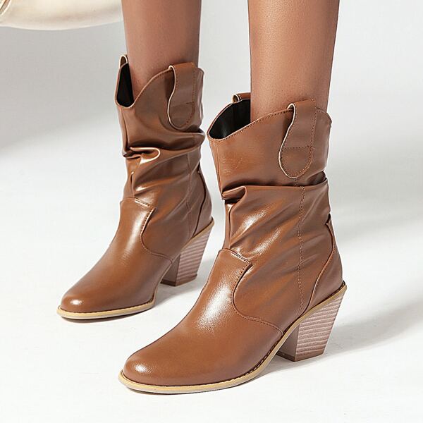 

Minimalist Chunky Heeled Western Boots, Brown