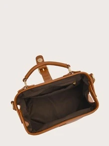 Buckle Detail Large Capacity Doctor Bag - Brown - View 4