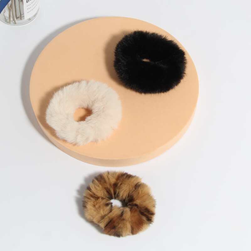 

3pcs Fluffy Solid Hair Tie, Multicolor
