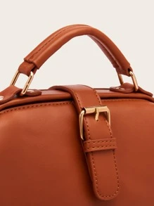 Buckle Detail Large Capacity Doctor Bag - Brown - View 5