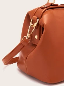 Buckle Detail Large Capacity Doctor Bag - Brown - View 6