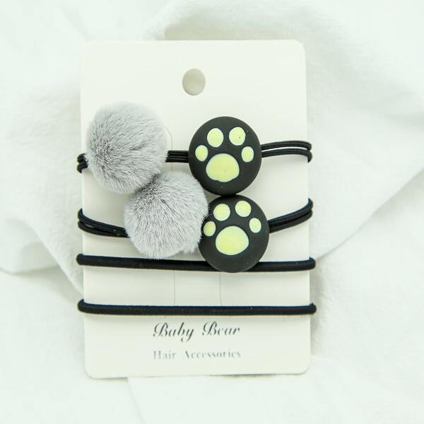 

4pcs Pom-pom Decor Hair Tie, Black