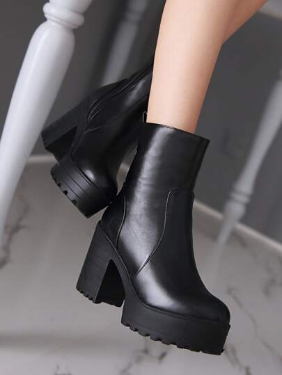 Fall/Winter Minimalist Chunky Classic Boots, Ideal With Pants Women's Black Fashion Boots Match With Leggings,Boots For Women,Platform Heels For Women
