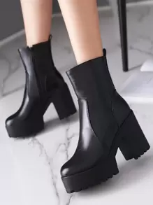Fall/Winter Minimalist Chunky Classic Boots, Ideal With Pants Women's Black Fashion Boots Match With Leggings,Boots For Women,Platform Heels For Women - Black - View 2