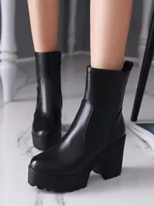 Fall/Winter Minimalist Chunky Classic Boots, Ideal With Pants Women's Black Fashion Boots Match With Leggings,Boots For Women,Platform Heels For Women - Black - View 3
