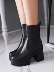 Fall/Winter Minimalist Chunky Classic Boots, Ideal With Pants Women's Black Fashion Boots Match With Leggings,Boots For Women,Platform Heels For Women - Black - View 4