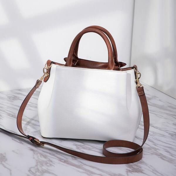 

Two Tone Top Handle Bag, White