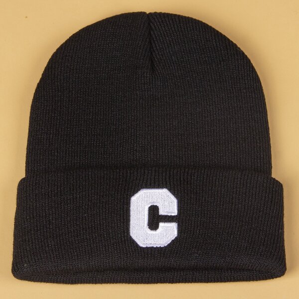 

Letter Embroidered Beanie, Black