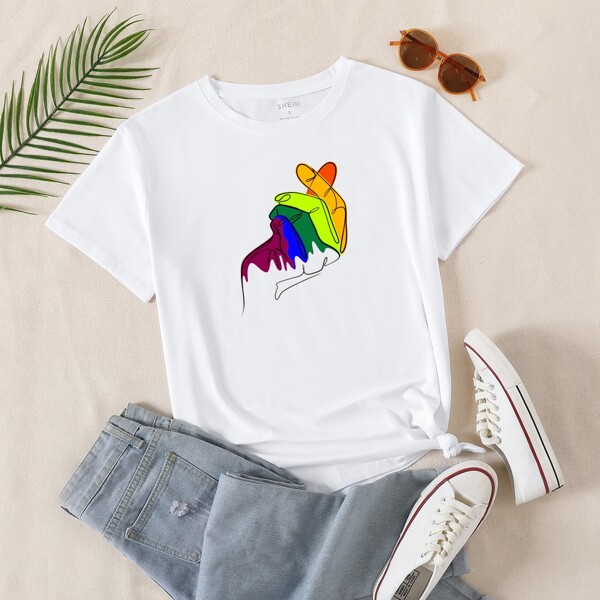 

Colorful Finger Graphic Tee, White