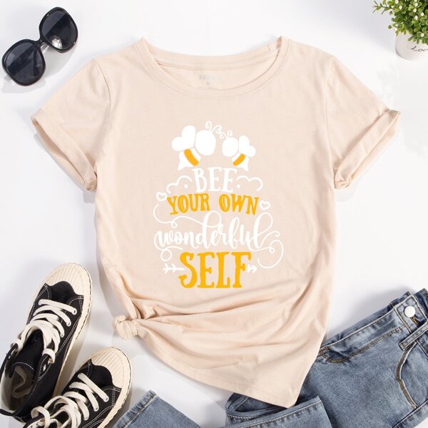 

Bee & Slogan Graphic Tee, Apricot
