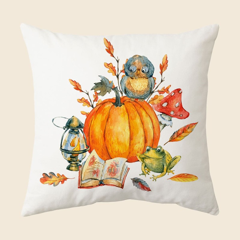 

Pumpkin Print Cushion Cover Without Filler, Multicolor