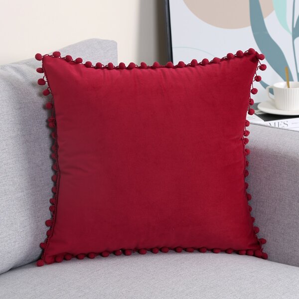 

Pom Pom Cushion Cover Without Filler, Burgundy