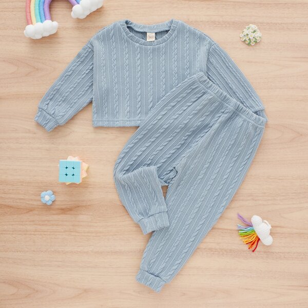 

Toddler Girls Cable Knit Pullover & Sweatpants, Dusty blue